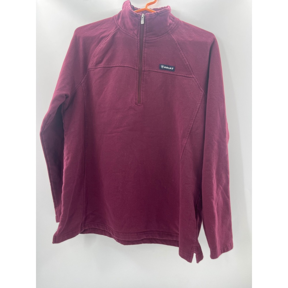 Ariat Real Womens Burgundy Maroon Quarter Zip Fleece Pullover Sweatshirt Large‎